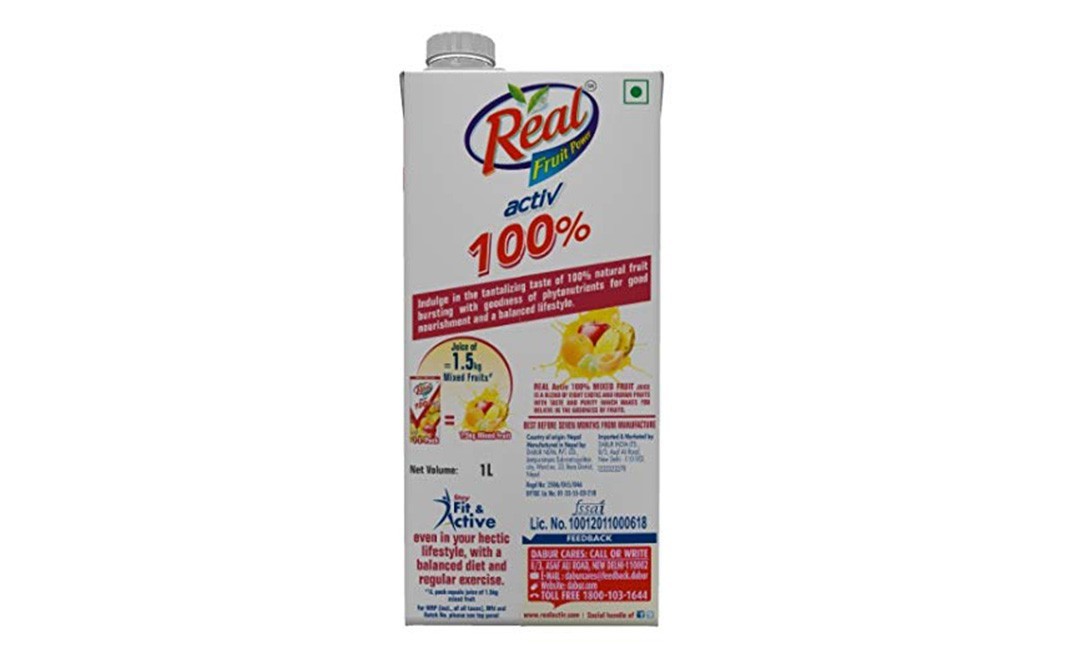 Dabur Real Fruit Juice 100% Activ ( Mix Fruit Juice)   Pack  1 litre
